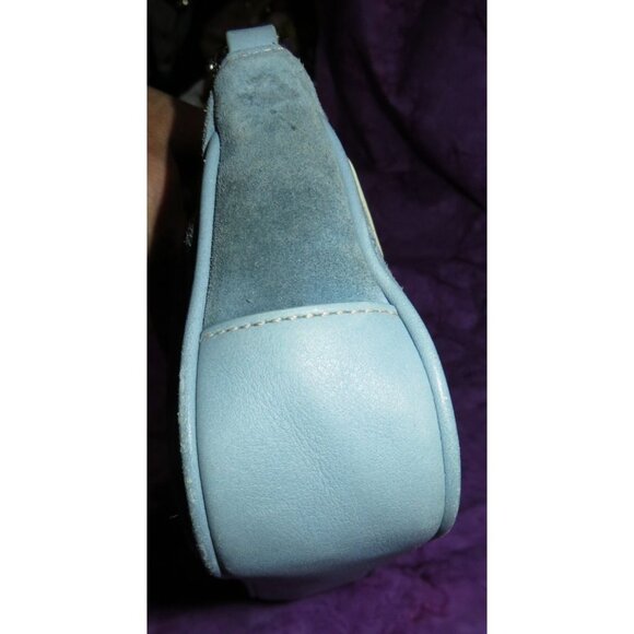 Coach 2002 Rare find Baby Blue Suede Leather Heart Stitched Demi Baguette Bag - Picture 4 of 12